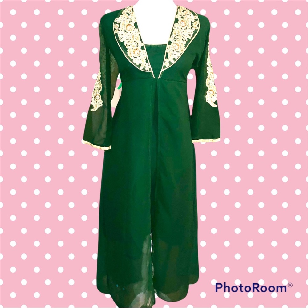 HOST PICKx2! Vintage Romantic Deep Hunter Green Dress - Picture 3 of 12